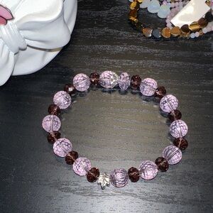 Pink and Brown Crystal Beaded Bracelet